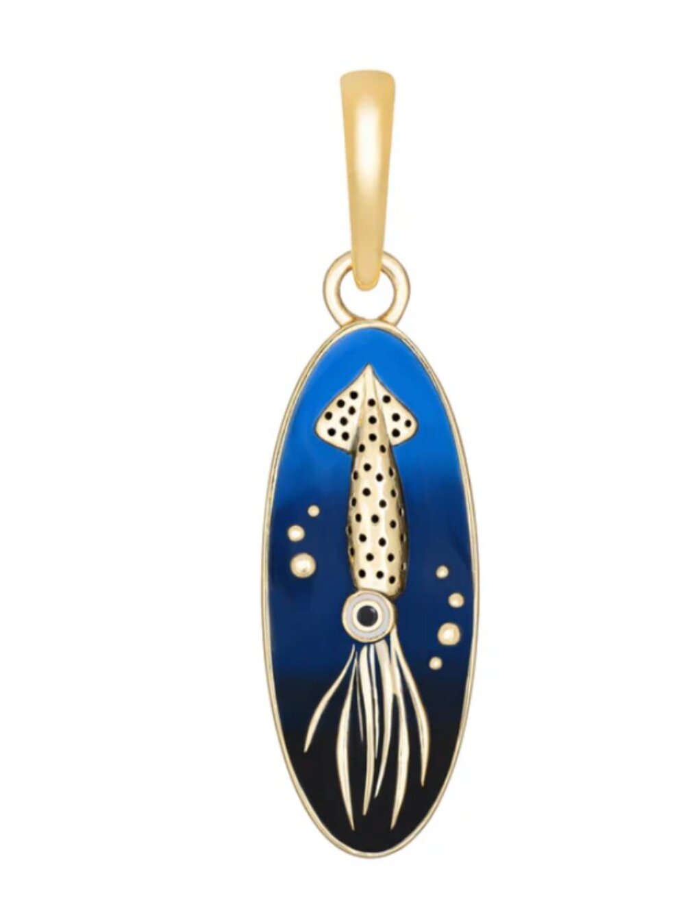 Gold 18k CZ Giant Squid Pendant Necklace Charm in Blue Enamel Little rooms